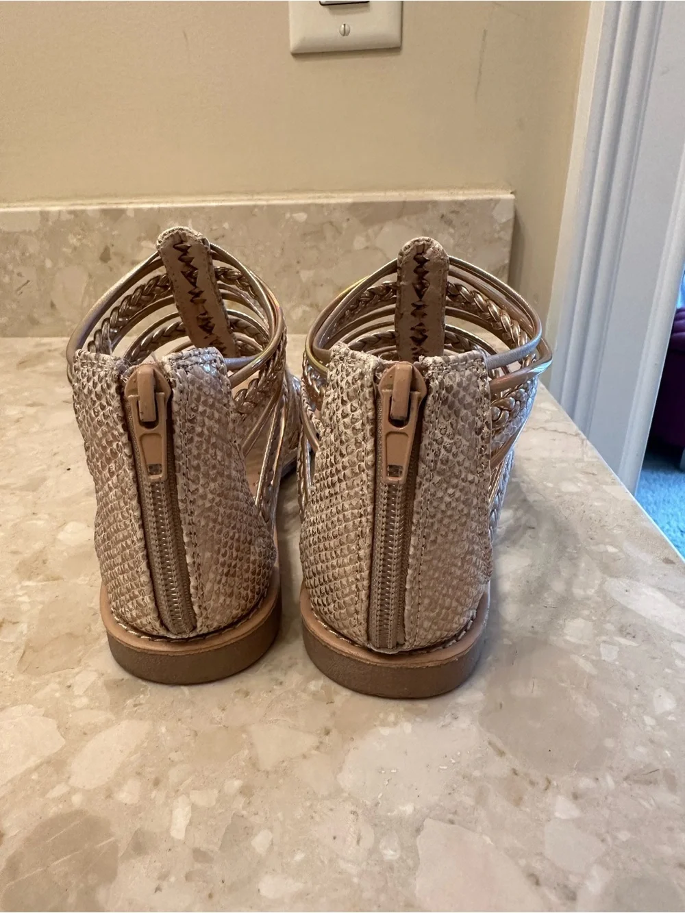 Girls Metallic Gold Braided Gladiator Sandals - Kids